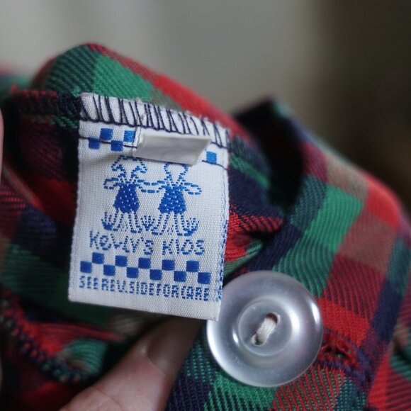 Vintage 90s Kelly's Kids Red Green Plaid Shortall Romper - Picture 5 of 6
